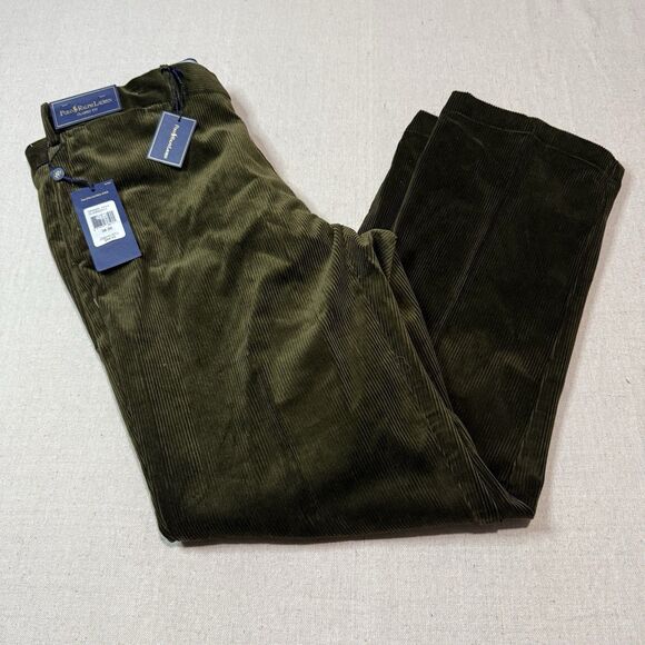 NWT Polo Ralph Lauren Pants Mens 36-30 Green Corduroy Stretch Classic Fit New - Picture 1 of 7